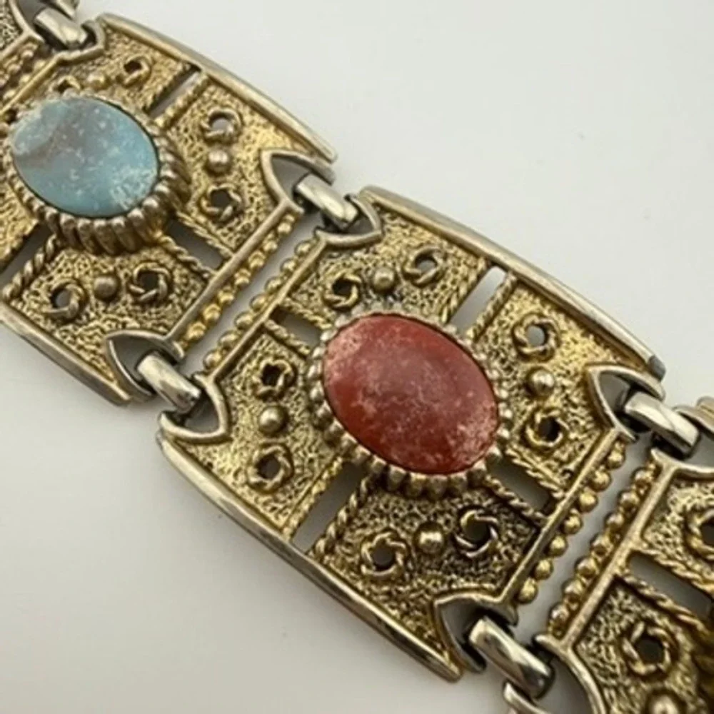 Sarah Coventry Granada Multi-Color Bracelet Faux Stone Panel Vintage Granada